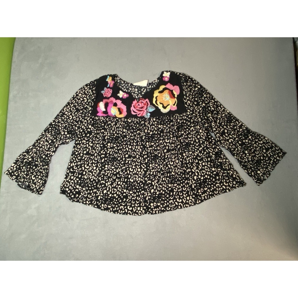 Savannah Jane 1X Embroidered Blouse *shrunk* Crop Boho Artsy Peasant